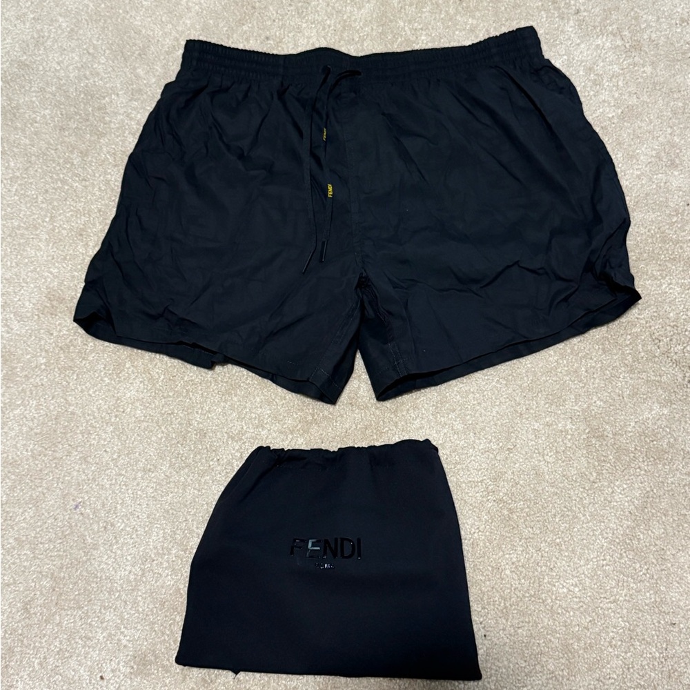 Fendi Dark Swim Trunks with Pouch